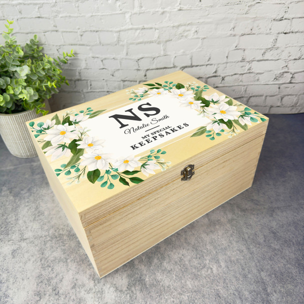 White Watercolour Floral Special Personalised Storage Wooden Memory Keepsake Box