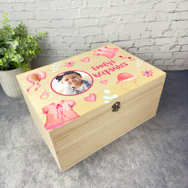 Girl Kids Photo Pink Clothes Hearts Memories Personalised Wooden Keepsake Box