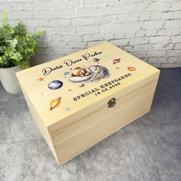 Sleeping Bear Planets Special Memories Kids Personalised Wooden Keepsake Box