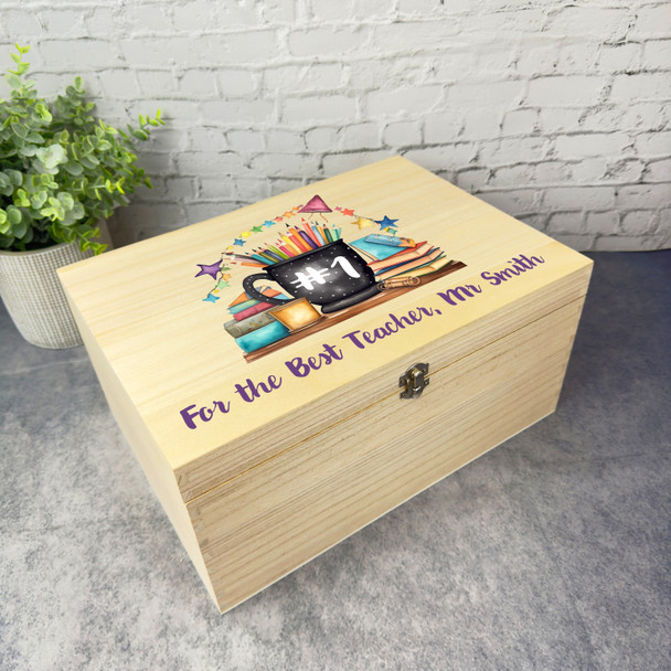 Best Teacher Number 1 School Leavers Personalised Wooden Memory Keepsake Box