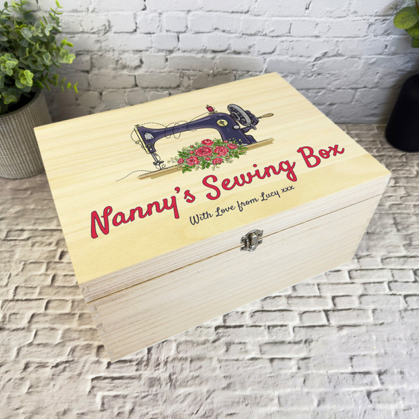 Pink Navy Retro Sewing Machine Box Personalised Wooden Keepsake Storage Box