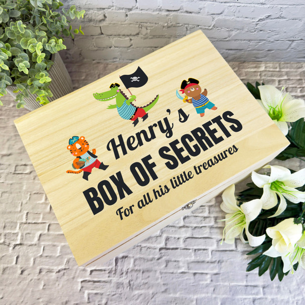 Animals Pirates Kids Box Of Secrets Personalised Wooden Memory Keepsake Box