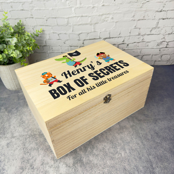 Animals Pirates Kids Box Of Secrets Personalised Wooden Memory Keepsake Box