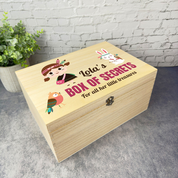 Bunny With Girl Kids Box Of Secrets Personalised Wooden Memory Keepsake Box