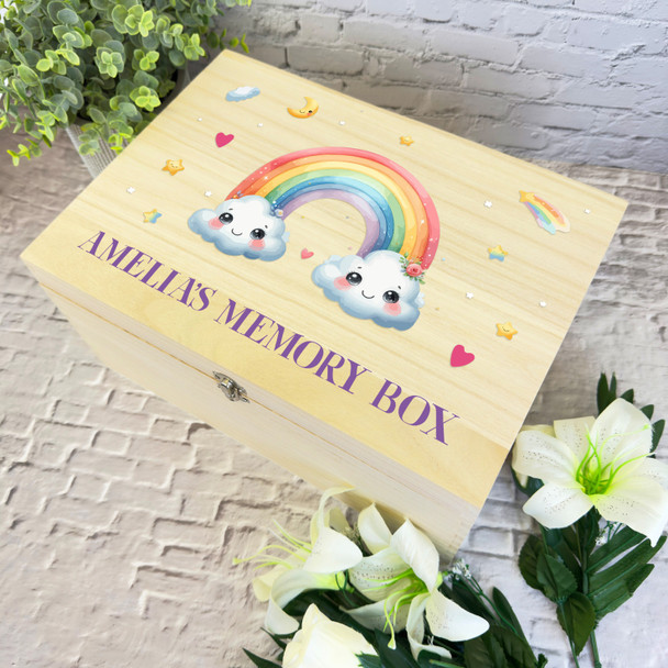 Rainbow Memory Box Baby Children's Personalised Storage Wooden Keepsake Box