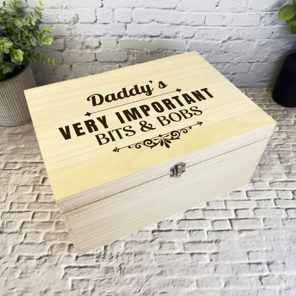 Daddy's Very Important Bits & Bobs Personalised Wooden Memory Keepsake Box