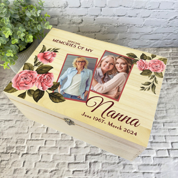 Nanna Vintage Floral Photo Frames Personalised Wooden Memory Keepsake Box