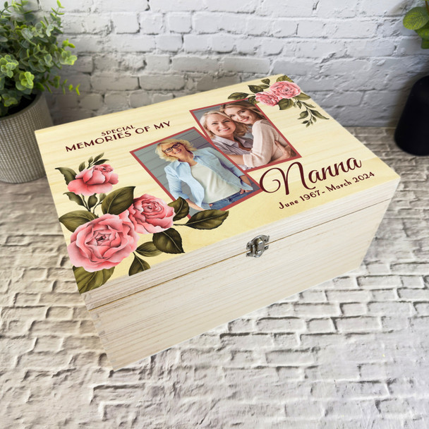 Nanna Vintage Floral Photo Frames Personalised Wooden Memory Keepsake Box