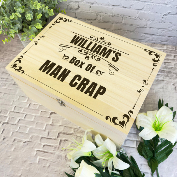 Retro Frame Man Crap Personalised Wooden Storage Keepsake Box