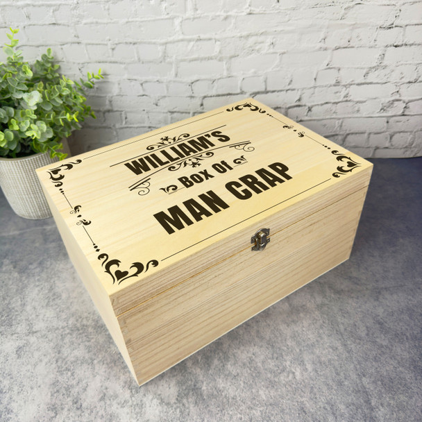 Retro Frame Man Crap Personalised Wooden Storage Keepsake Box