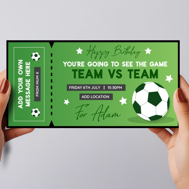 Any Football Event Football Match Team Personalised Surprise Ticket Gift Voucher