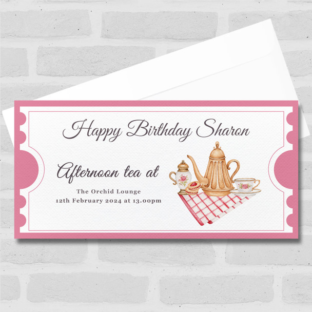 Teapot Pink Vintage Afternoon Tea Gift Personalised Surprise Ticket Gift Voucher