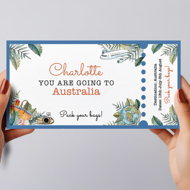 Travel Bag Palm Leaves You're Going To Personalised Surprise Ticket Gift Voucher