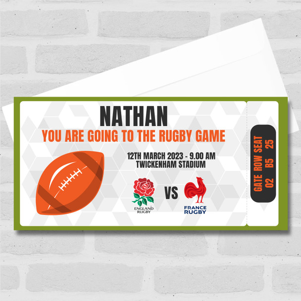 Rugby Ball Going To Game Any Occasion Personalised Surprise Ticket Gift Voucher