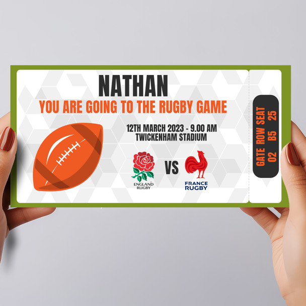 Rugby Ball Going To Game Any Occasion Personalised Surprise Ticket Gift Voucher