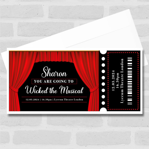 Red Theatre Curtain Any Show Or Event Personalised Surprise Ticket Gift Voucher