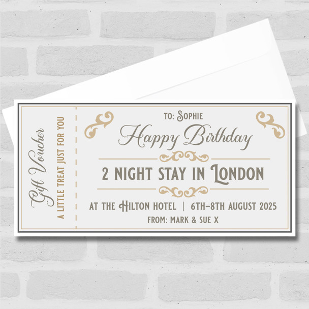 Happy Birthday Gold Elegant Any Event Personalised Surprise Ticket Gift Voucher