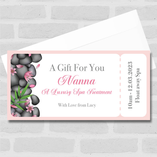 Pink Floral Spa Stones Treatment Gift Personalised Surprise Ticket Gift Voucher