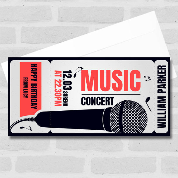 Red Black Microphone Any Concert Gift Personalised Surprise Ticket Gift Voucher