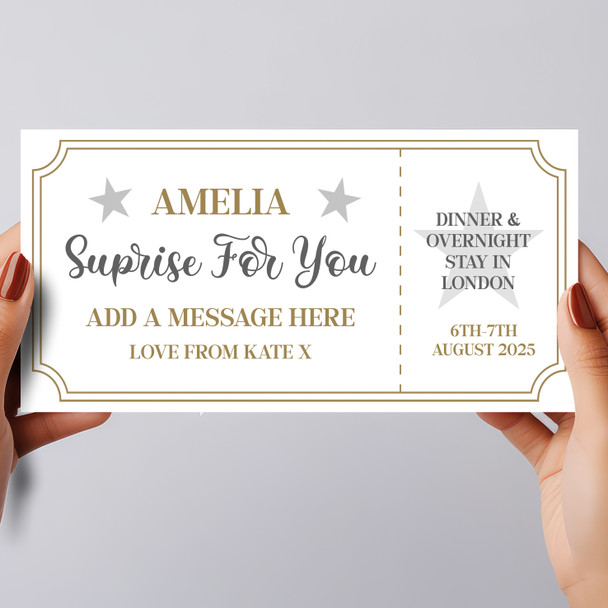 For You Elegant Gold Silver Star Gift Personalised Surprise Ticket Gift Voucher