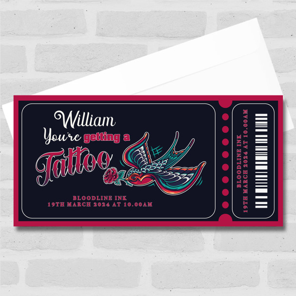 Swallow Bird You're Getting A Tattoo Personalised Surprise Ticket Gift Voucher