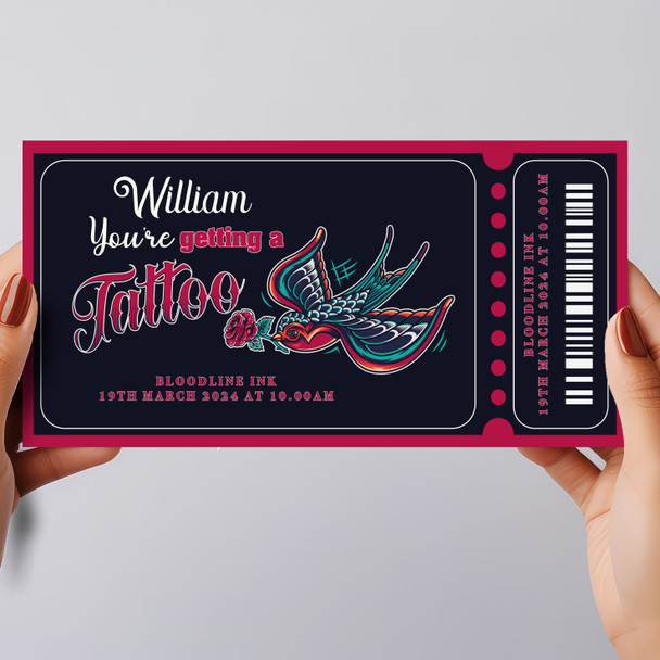 Swallow Bird You're Getting A Tattoo Personalised Surprise Ticket Gift Voucher