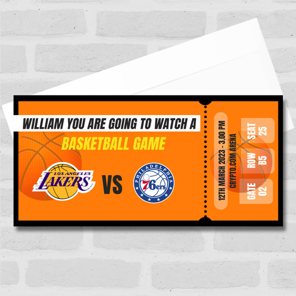 Basketball Going To Watch Match Team Personalised Surprise Ticket Gift Voucher