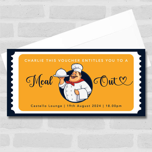 Yellow Funny Chef Character Meal Out Personalised Surprise Ticket Gift Voucher