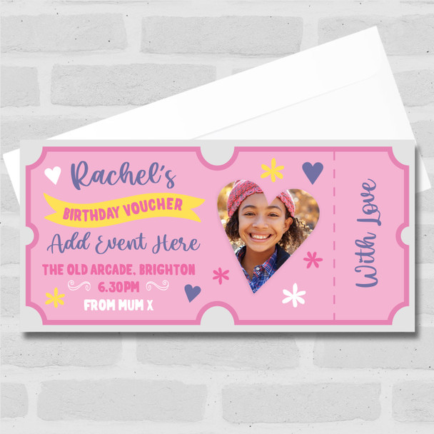 Pink Birthday Voucher Photo Any Gift Personalised Surprise Ticket Gift Voucher