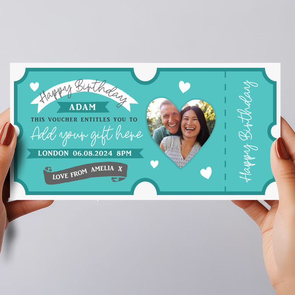 Birthday Gift Loved One Heart Photo Personalised Surprise Ticket Gift Voucher