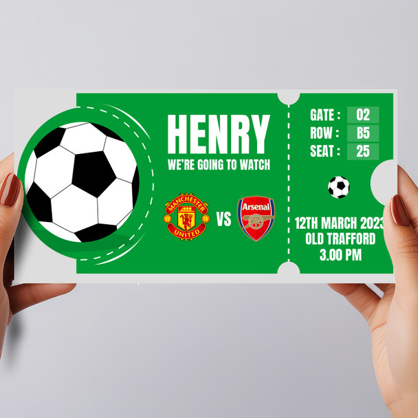 Green Football Match Watch Any Team Personalised Surprise Ticket Gift Voucher