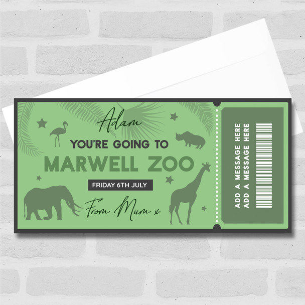 Going To Any Zoo Gift Green Animals Personalised Surprise Ticket Gift Voucher