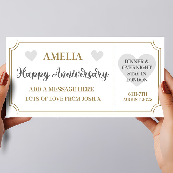 Happy Anniversary Gold Silver Star Personalised Surprise Ticket Gift Voucher