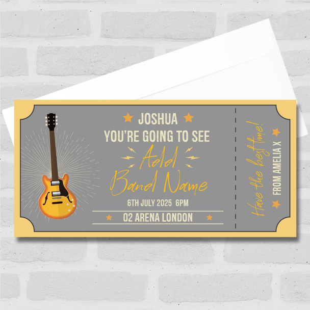 Guitar Any Concert Band Music Grey Personalised Surprise Ticket Gift Voucher