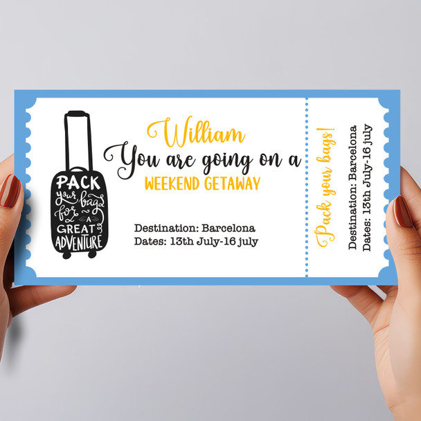 City Break Weekend Getaway Holiday Personalised Surprise Ticket Gift Voucher