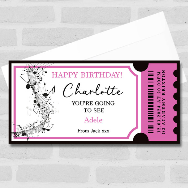 Pink Music Happy Birthday Concert Personalised Surprise Ticket Gift Voucher