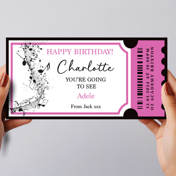 Pink Music Happy Birthday Concert Personalised Surprise Ticket Gift Voucher