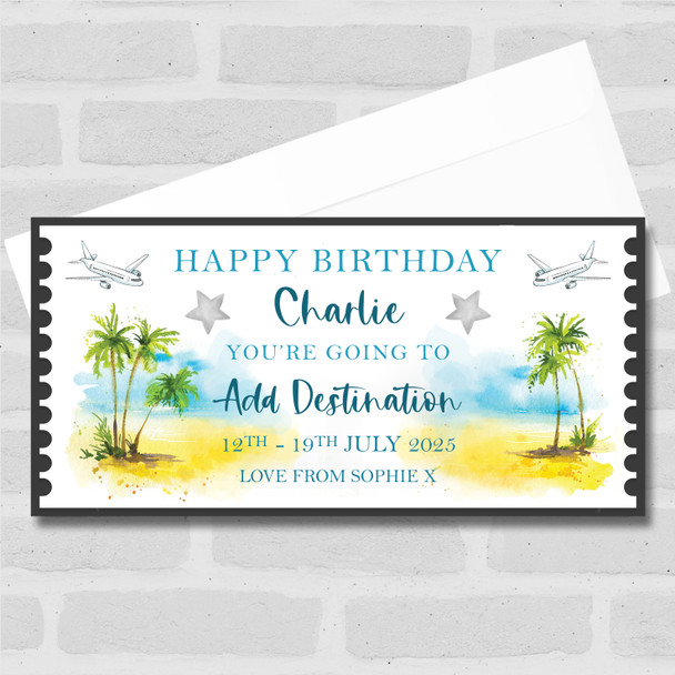 Happy Birthday Holiday Away Beach Personalised Surprise Ticket Gift Voucher