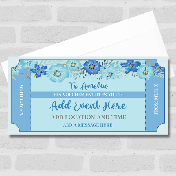 Blue Flower Any Gift Any Occasion Personalised Surprise Ticket Gift Voucher