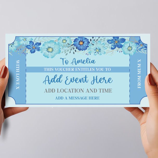 Blue Flower Any Gift Any Occasion Personalised Surprise Ticket Gift Voucher