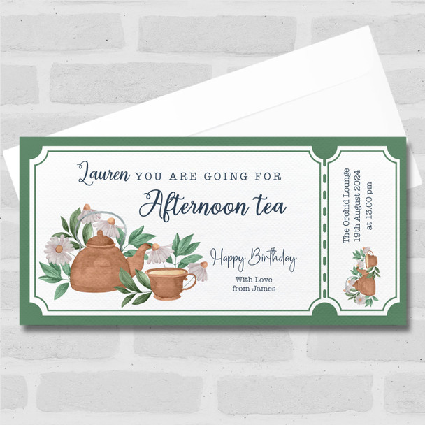 Floral Teapot Going Afternoon Tea Personalised Surprise Ticket Gift Voucher