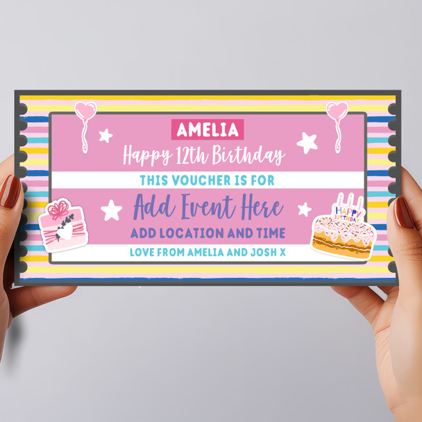 Any Age Birthday Event Party Pink Personalised Surprise Ticket Gift Voucher