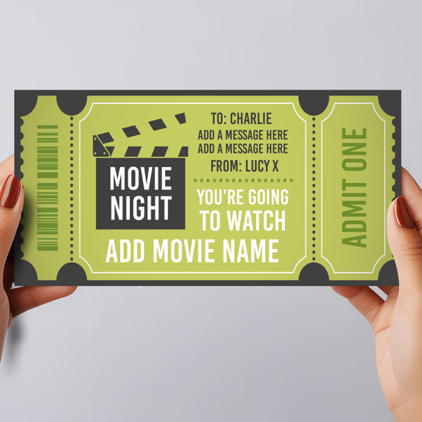 Cinema Any Movie Night Gift Green Personalised Surprise Ticket Gift Voucher