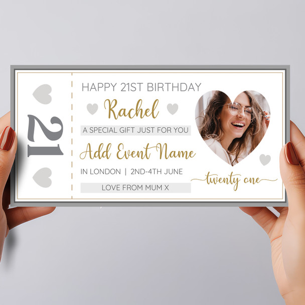 21st Birthday Event Party Photo Personalised Surprise Ticket Gift Voucher