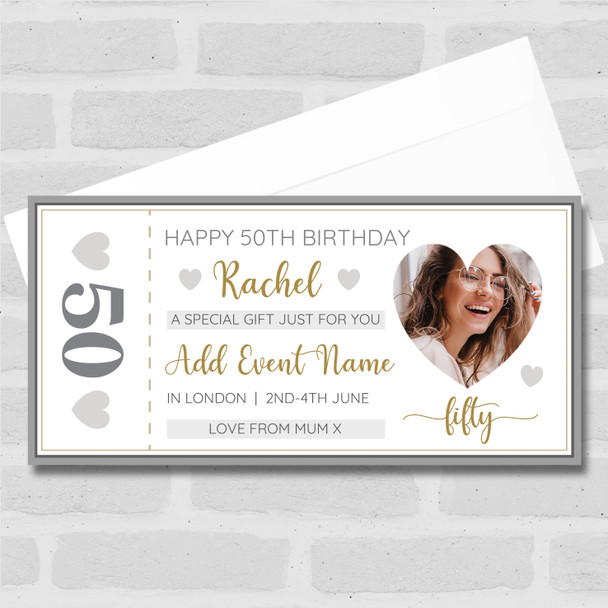 50th Birthday Event Party Photo Personalised Surprise Ticket Gift Voucher