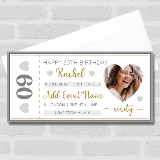 60th Birthday Event Party Photo Personalised Surprise Ticket Gift Voucher