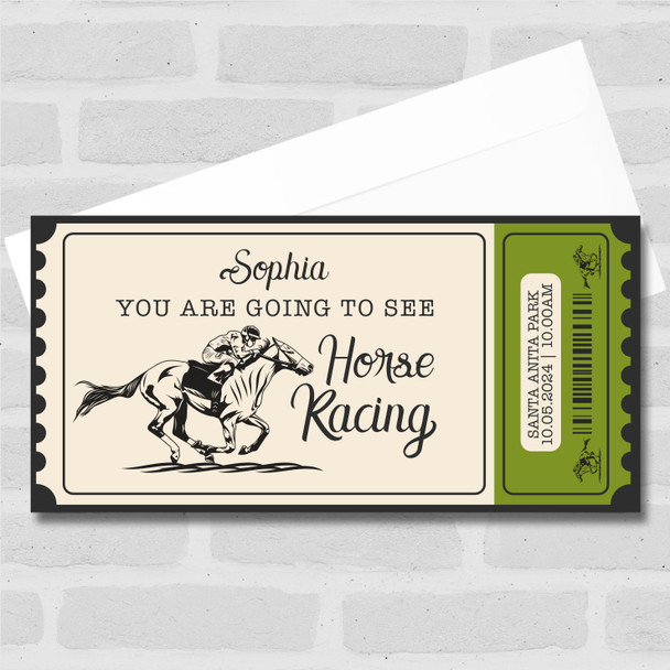 You Are Horse Racing Gift Green Personalised Surprise Ticket Gift Voucher