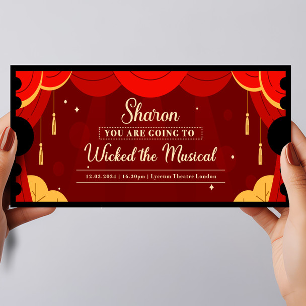 Theatre Curtains Gift Any Show Personalised Surprise Ticket Gift Voucher