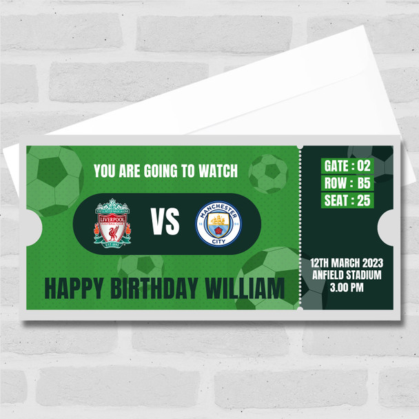 Green Footballs Any Match Gift Personalised Surprise Ticket Gift Voucher