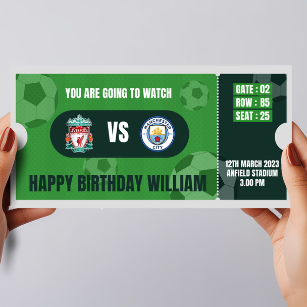 Green Footballs Any Match Gift Personalised Surprise Ticket Gift Voucher